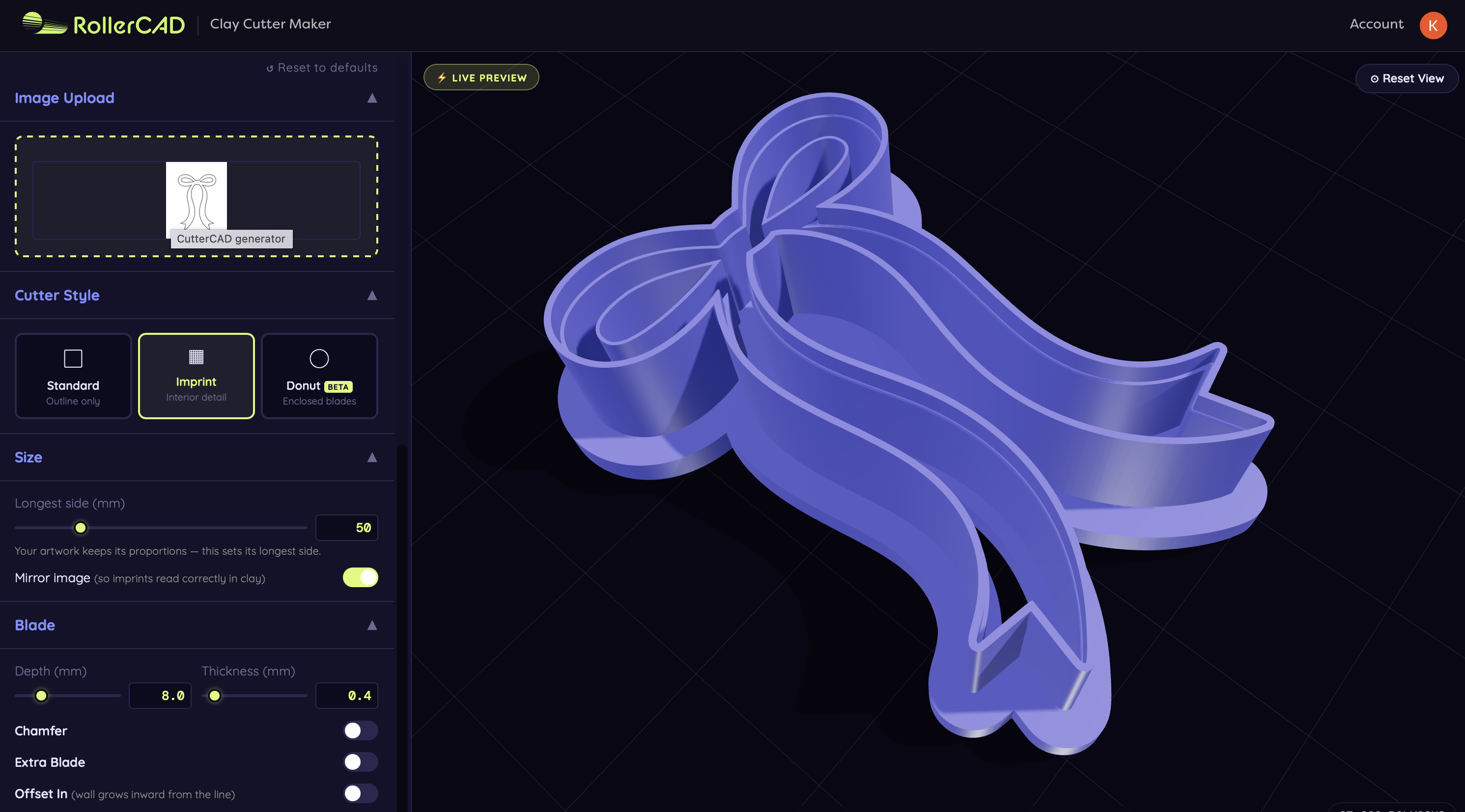 CutterCAD clay cutter maker screenshot